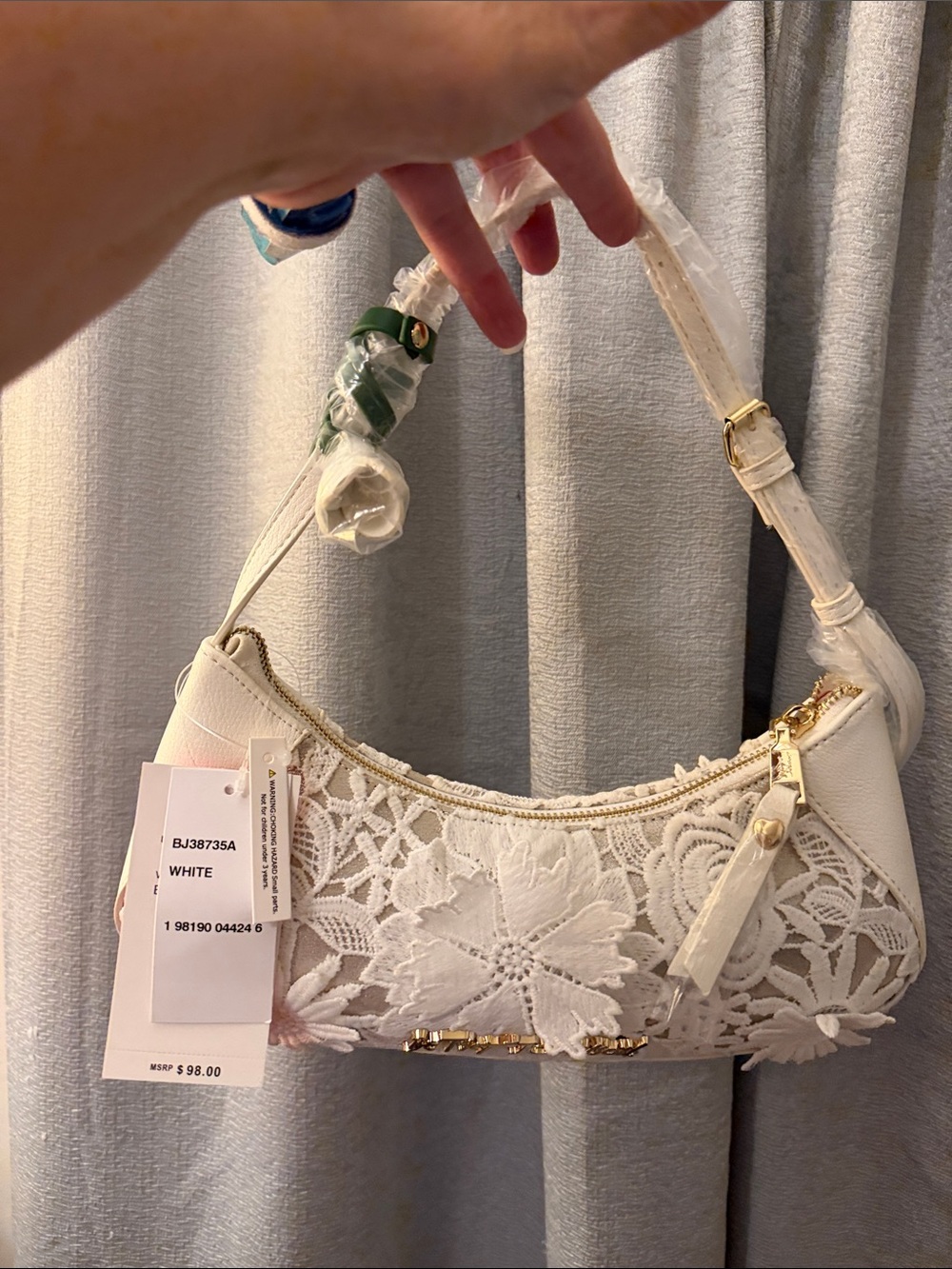 Betsey Johnson White Lacey Floral Crochet Shoulder Bag